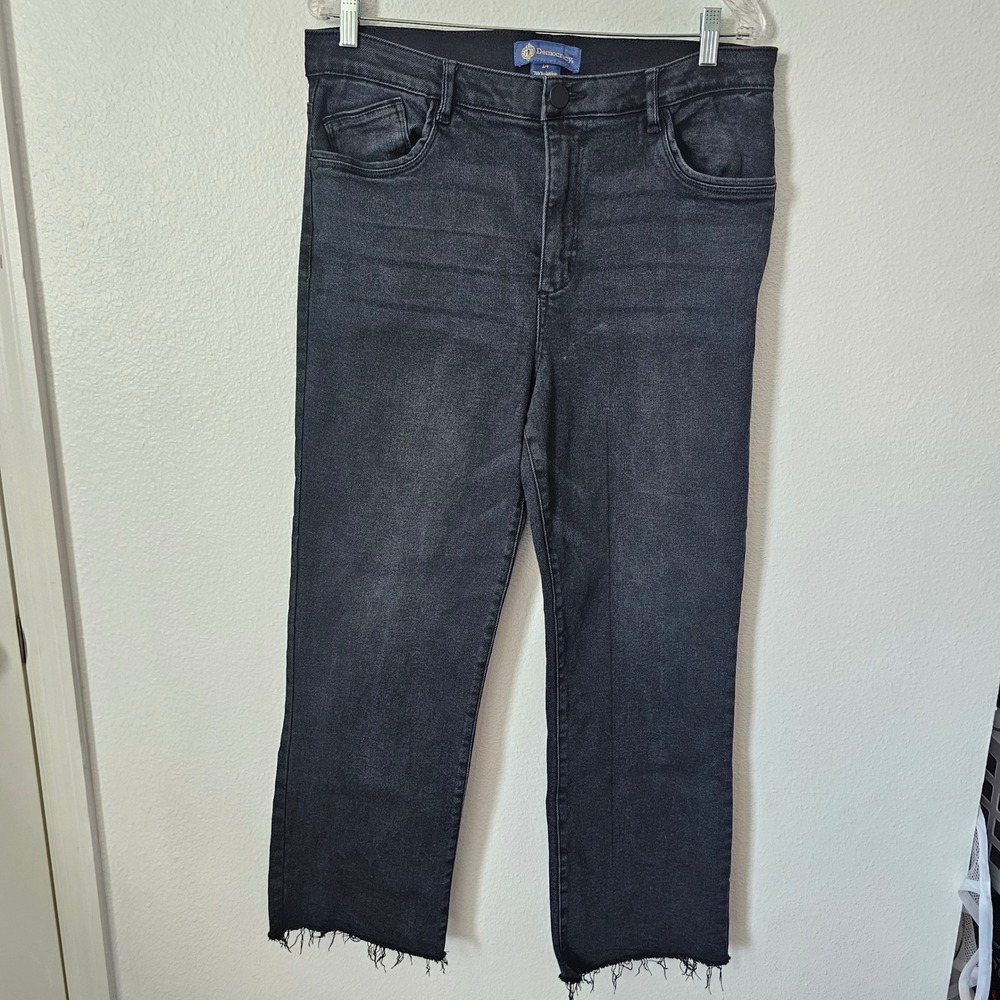 Democracy Absolution Straight Leg Jeans Black Frayed Hem Size 14 High Rise